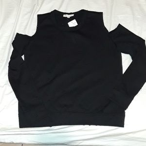 Cold Shoulder Black Slits Sweatshirt